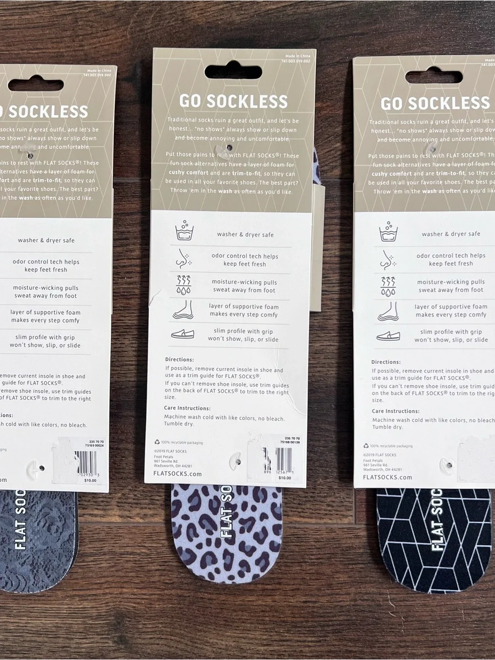 NWT Flat Socks 3 Pack Bundle No Show Inserts Trim to Fit Womens 11 Mens 10
